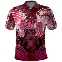 Breast Cancer Warrior Polo Shirt Angel Wings Polynesian Pattern