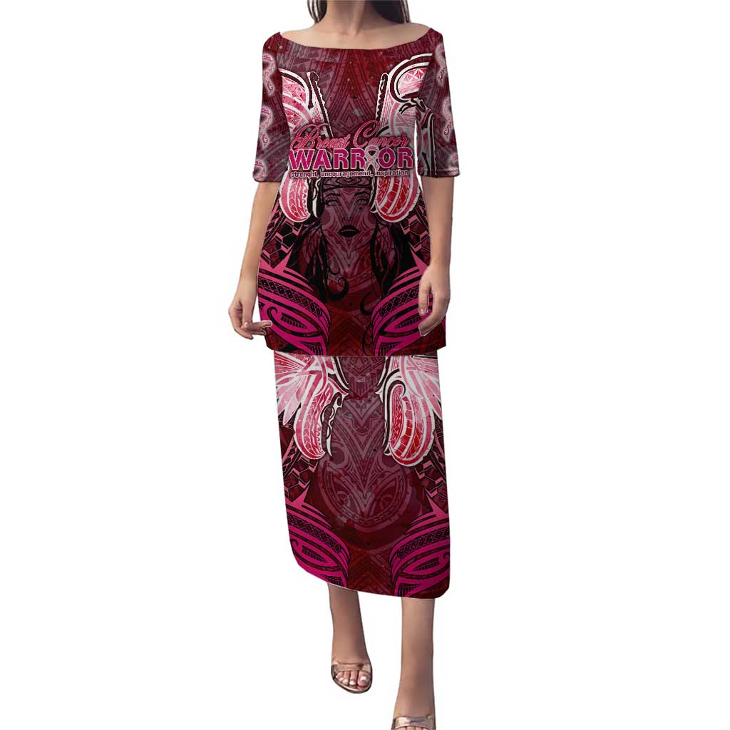 Breast Cancer Warrior Puletasi Angel Wings Polynesian Pattern