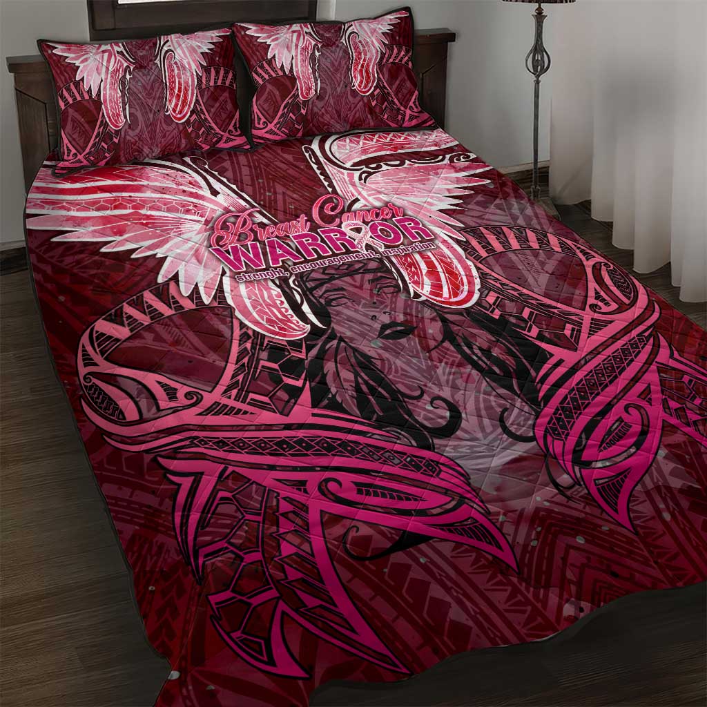 Breast Cancer Warrior Quilt Bed Set Angel Wings Polynesian Pattern DT02 Pink - Polynesian Pride