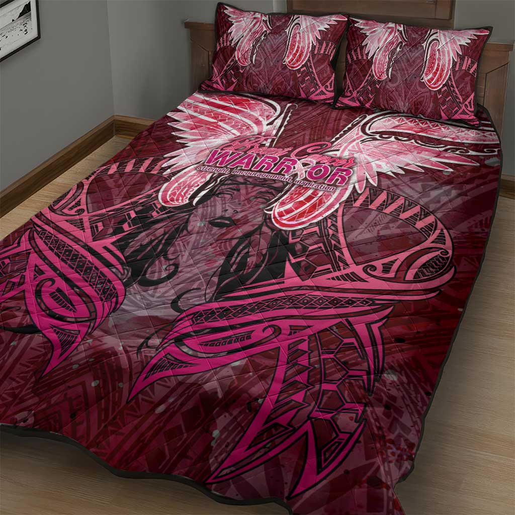 Breast Cancer Warrior Quilt Bed Set Angel Wings Polynesian Pattern DT02 - Polynesian Pride