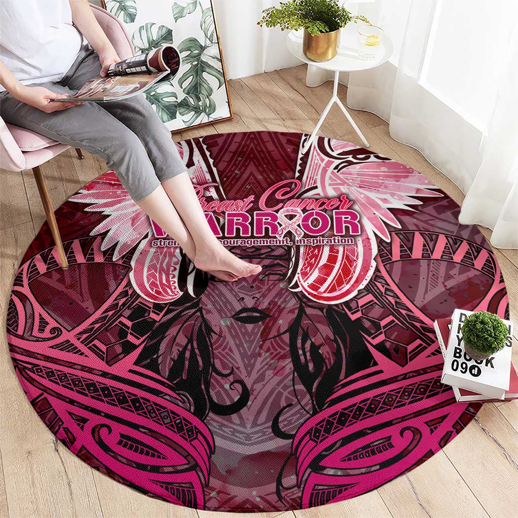 Breast Cancer Warrior Round Carpet Angel Wings Polynesian Pattern