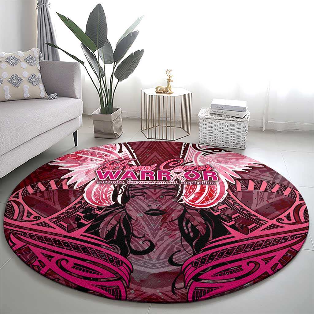 Breast Cancer Warrior Round Carpet Angel Wings Polynesian Pattern