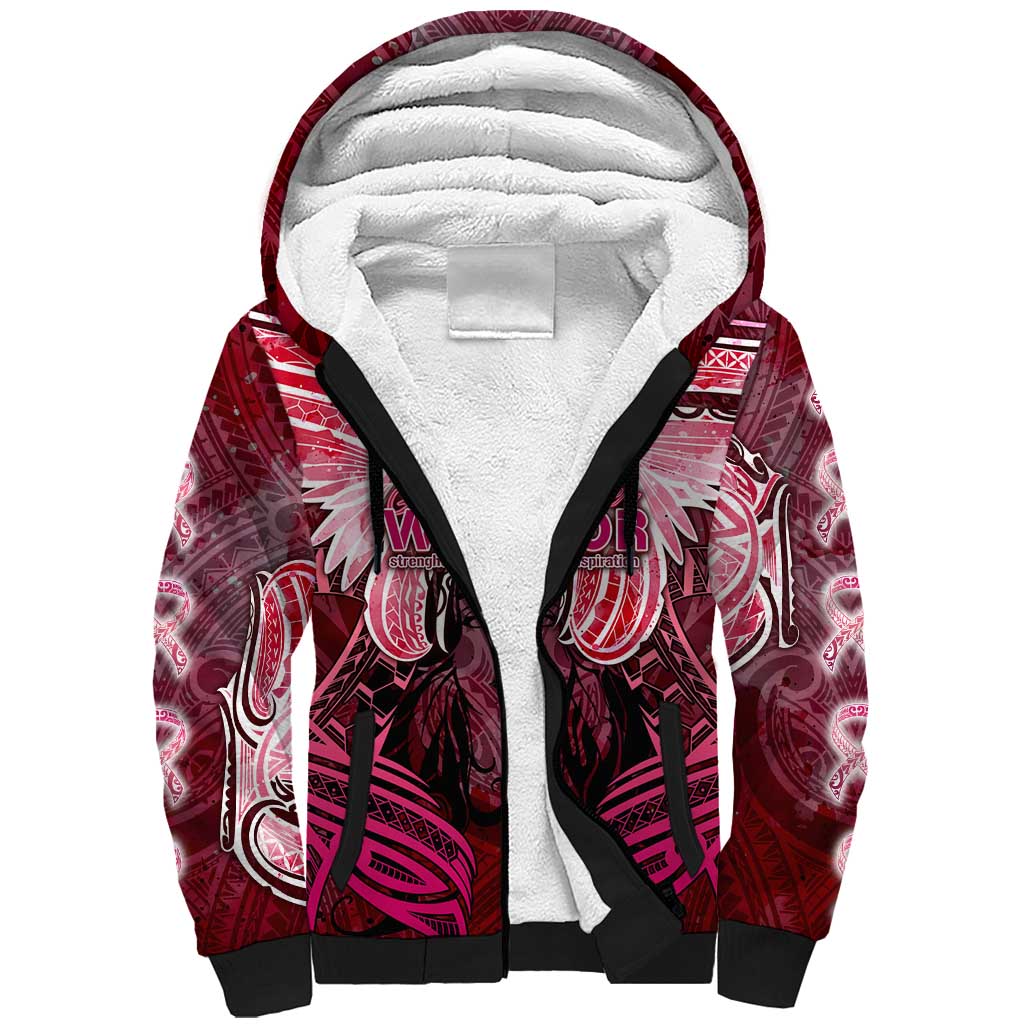 Breast Cancer Warrior Sherpa Hoodie Angel Wings Polynesian Pattern DT02 Unisex Pink - Polynesian Pride