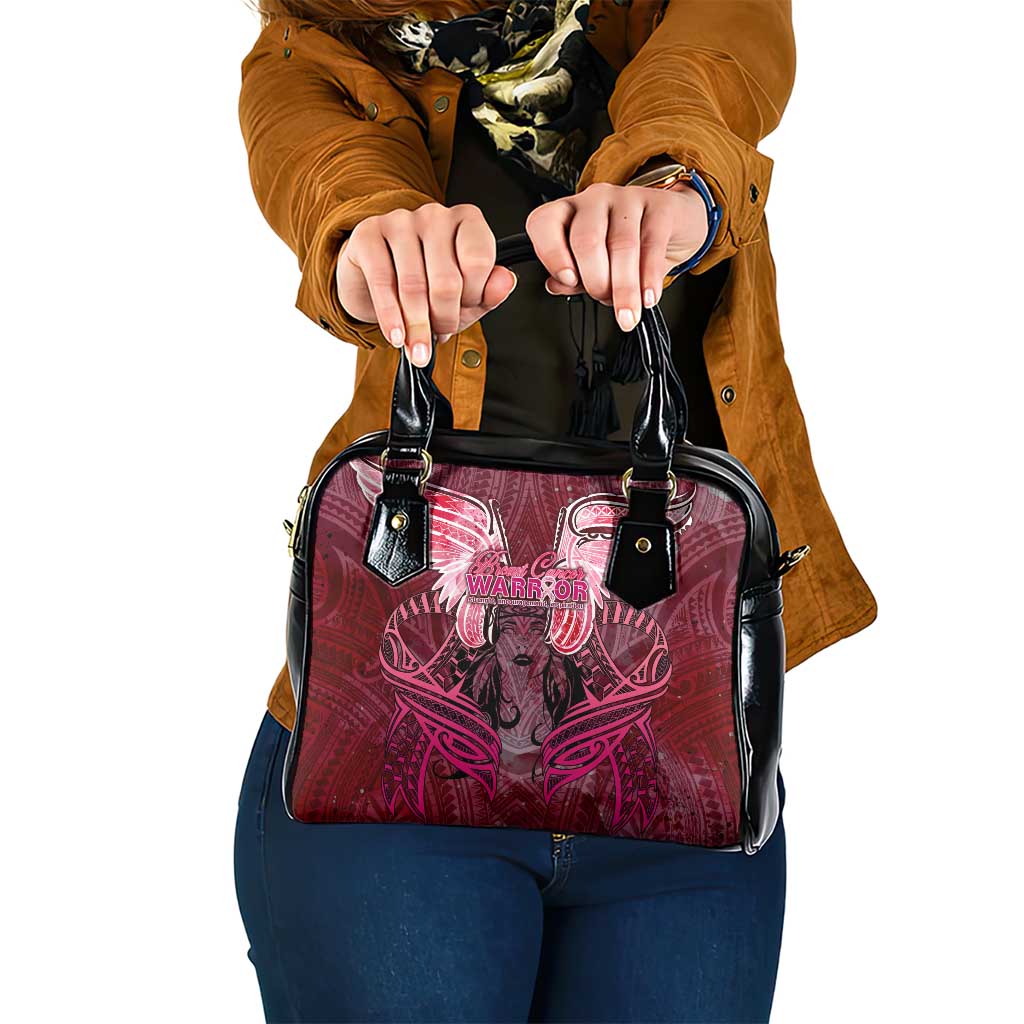 Breast Cancer Warrior Shoulder Handbag Angel Wings Polynesian Pattern