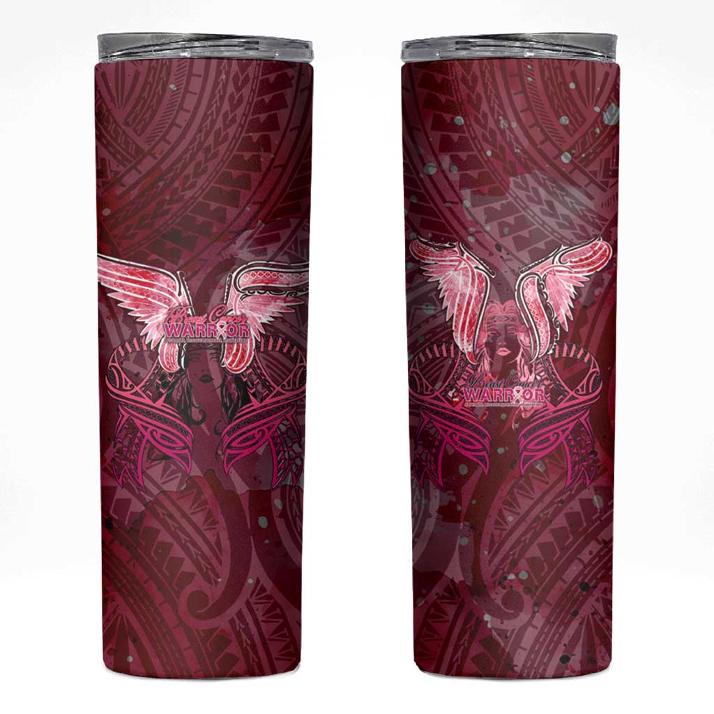 Breast Cancer Warrior Skinny Tumbler Angel Wings Polynesian Pattern