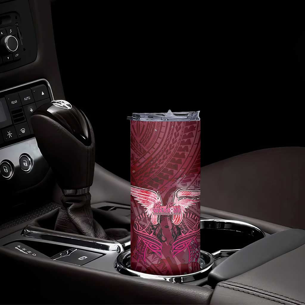 Breast Cancer Warrior Skinny Tumbler Angel Wings Polynesian Pattern