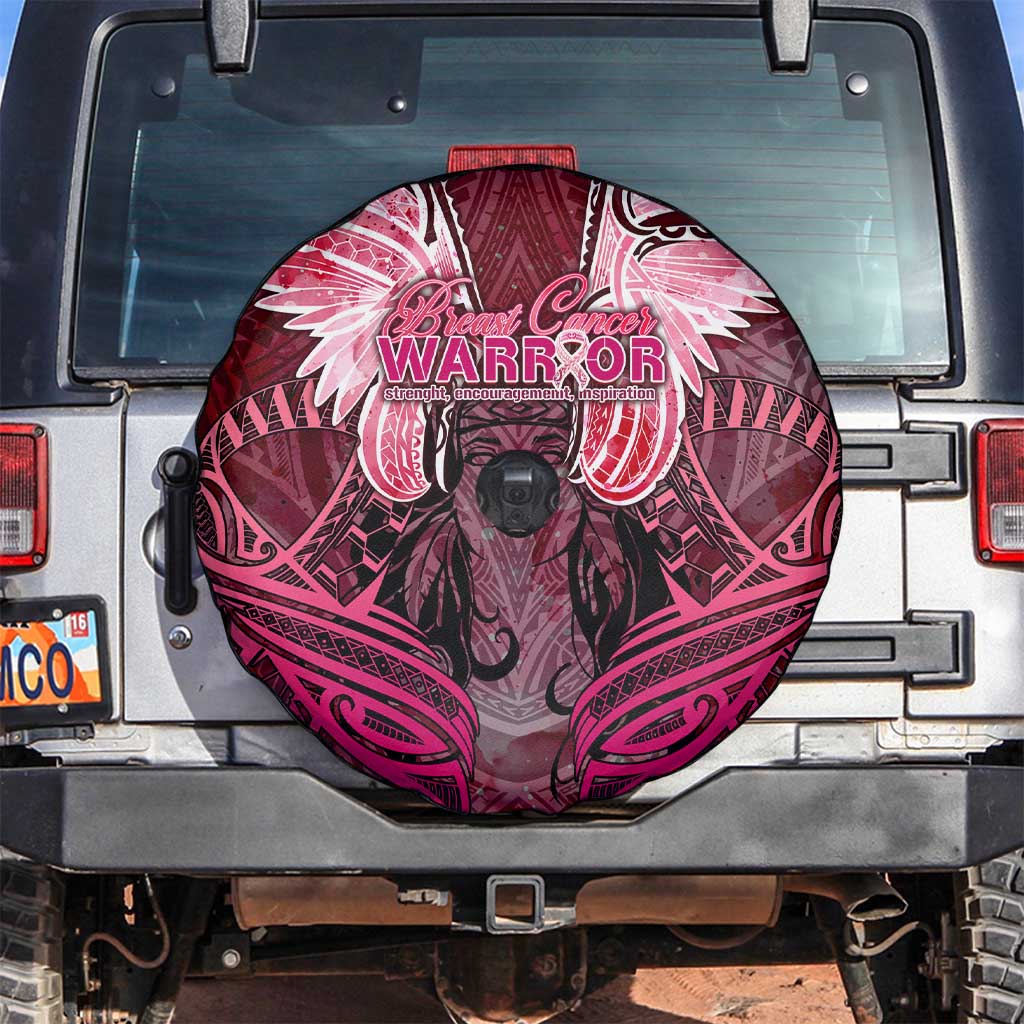 Breast Cancer Warrior Spare Tire Cover Angel Wings Polynesian Pattern