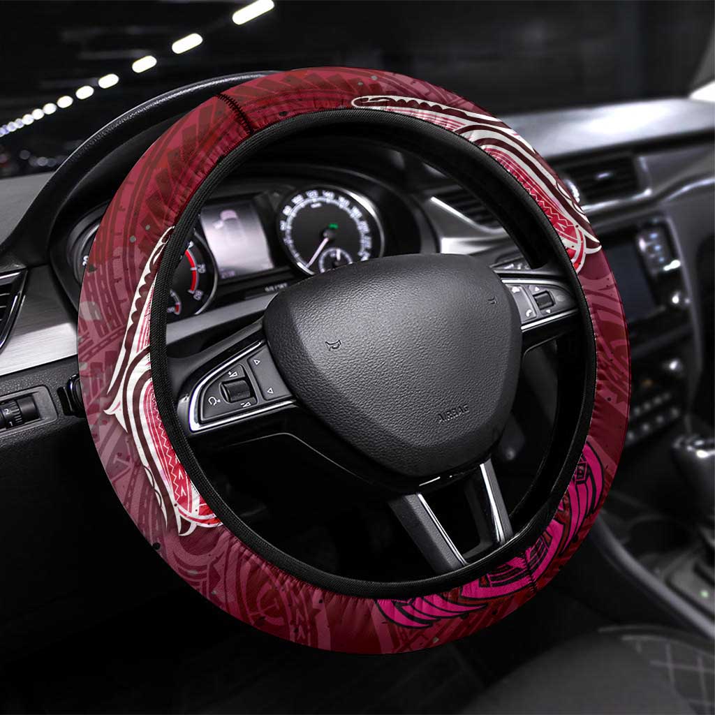 Breast Cancer Warrior Steering Wheel Cover Angel Wings Polynesian Pattern DT02 Universal Fit Pink - Polynesian Pride