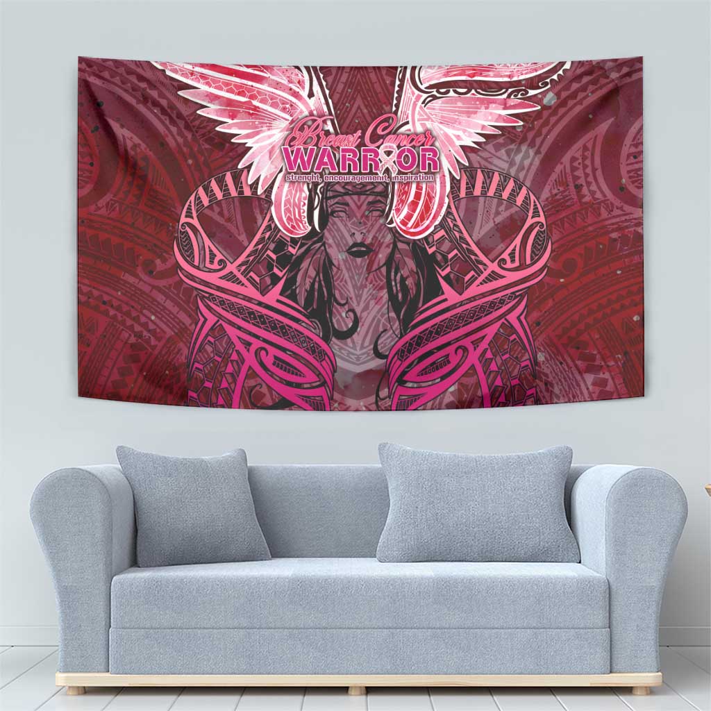 Breast Cancer Warrior Tapestry Angel Wings Polynesian Pattern