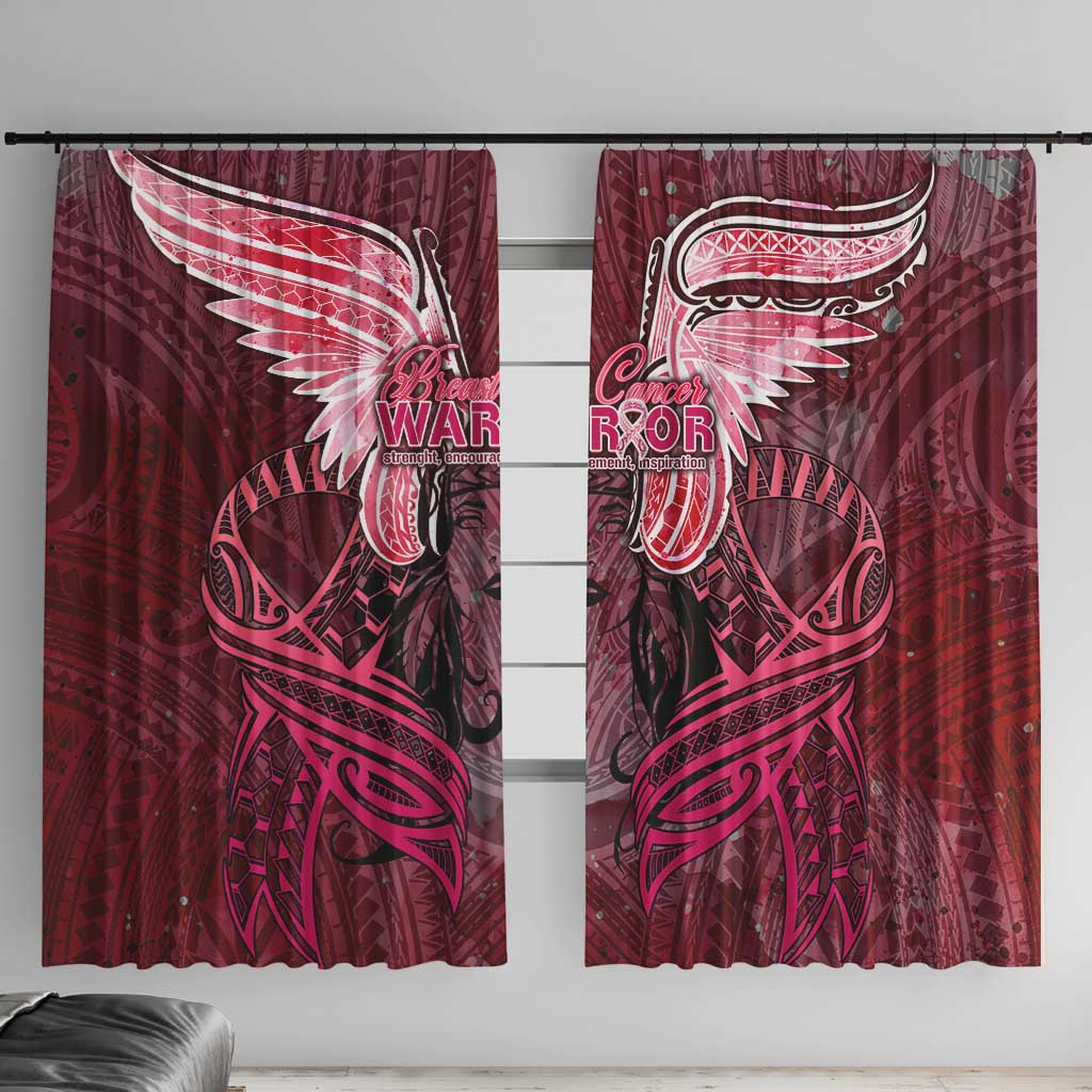 Breast Cancer Warrior Window Curtain Angel Wings Polynesian Pattern DT02 With Hooks Pink - Polynesian Pride