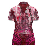 Breast Cancer Warrior Women Polo Shirt Angel Wings Polynesian Pattern