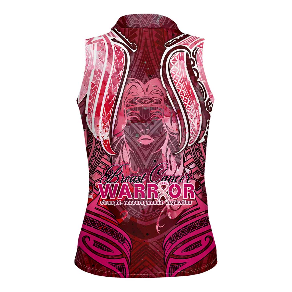 Breast Cancer Warrior Women Sleeveless Polo Shirt Angel Wings Polynesian Pattern