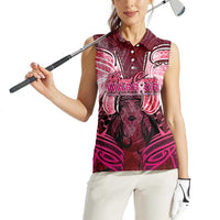 Breast Cancer Warrior Women Sleeveless Polo Shirt Angel Wings Polynesian Pattern