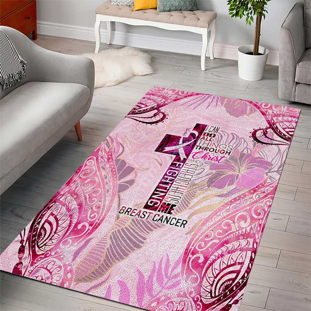 Breast Cancer Polynesian Area Rug I Can Do All Things Through Christ