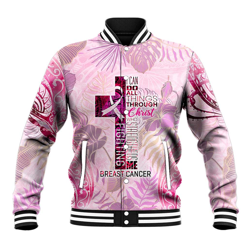 Breast Cancer Polynesian Baseball Jacket I Can Do All Things Through Christ DT02 Unisex Pink - Polynesian Pride