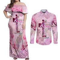 Breast Cancer Polynesian Couples Matching Off Shoulder Maxi Dress and Long Sleeve Button Shirt I Can Do All Things Through Christ DT02 Pink - Polynesian Pride