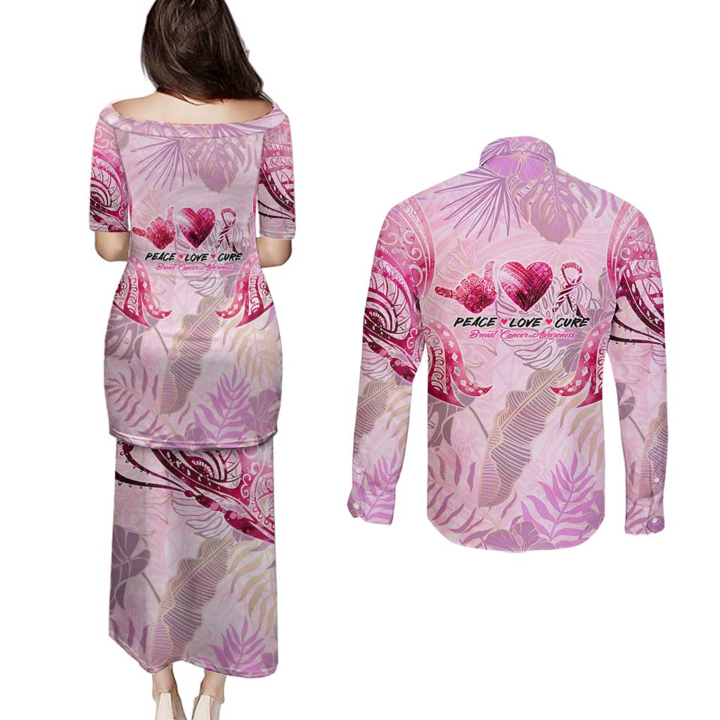 Breast Cancer Polynesian Couples Matching Puletasi and Long Sleeve Button Shirt I Can Do All Things Through Christ DT02 - Polynesian Pride