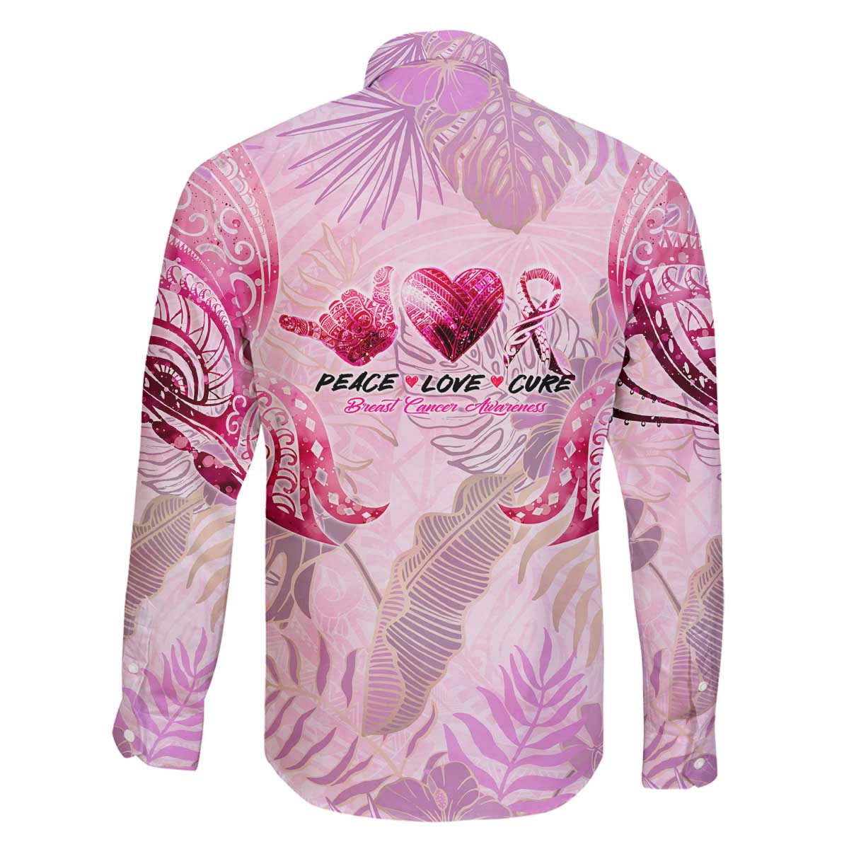 Breast Cancer Polynesian Family Matching Off The Shoulder Long Sleeve Dress and Hawaiian Shirt I Can Do All Things Through Christ
