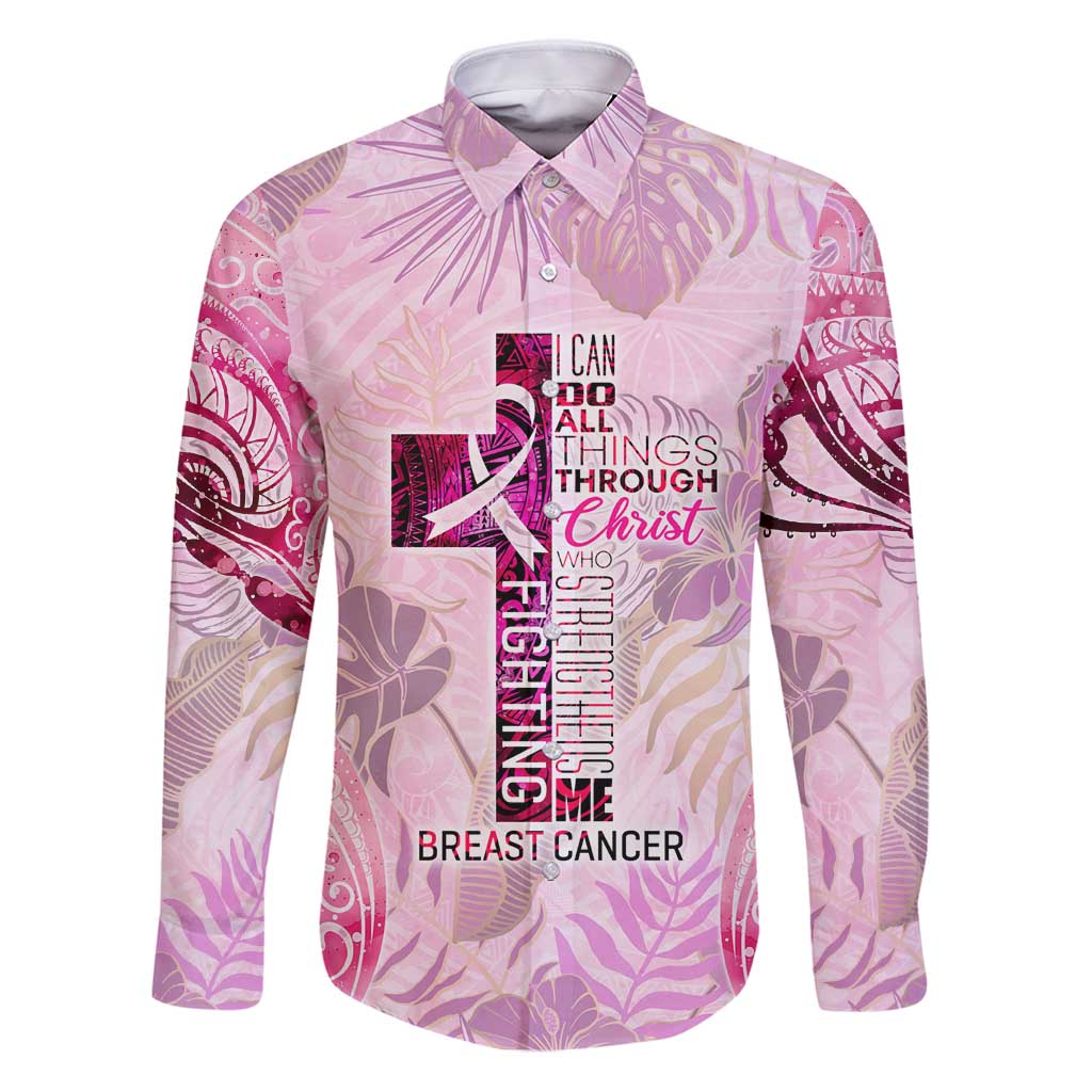 Breast Cancer Polynesian Family Matching Puletasi and Hawaiian Shirt I Can Do All Things Through Christ