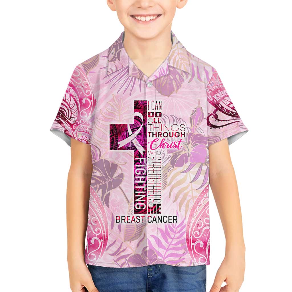 Breast Cancer Polynesian Family Matching Puletasi and Hawaiian Shirt I Can Do All Things Through Christ