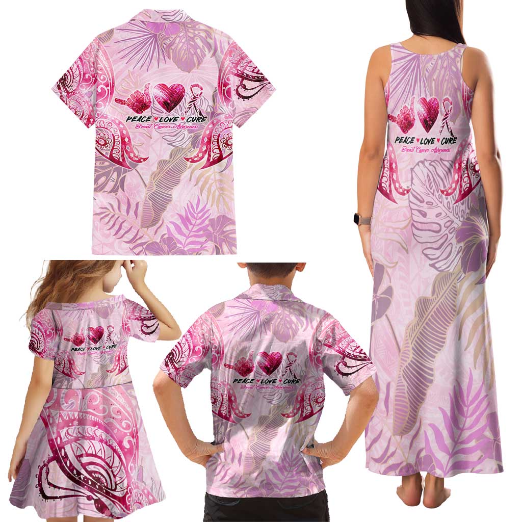 Breast Cancer Polynesian Family Matching Tank Maxi Dress and Hawaiian Shirt I Can Do All Things Through Christ