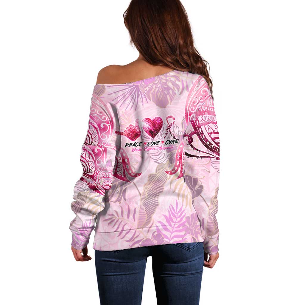 Breast Cancer Polynesian Off Shoulder Sweater I Can Do All Things Through Christ
