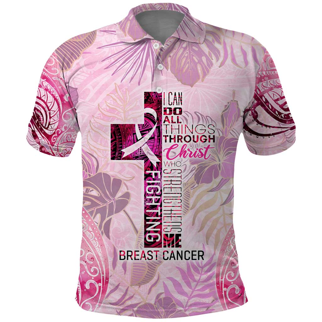 Breast Cancer Polynesian Polo Shirt I Can Do All Things Through Christ