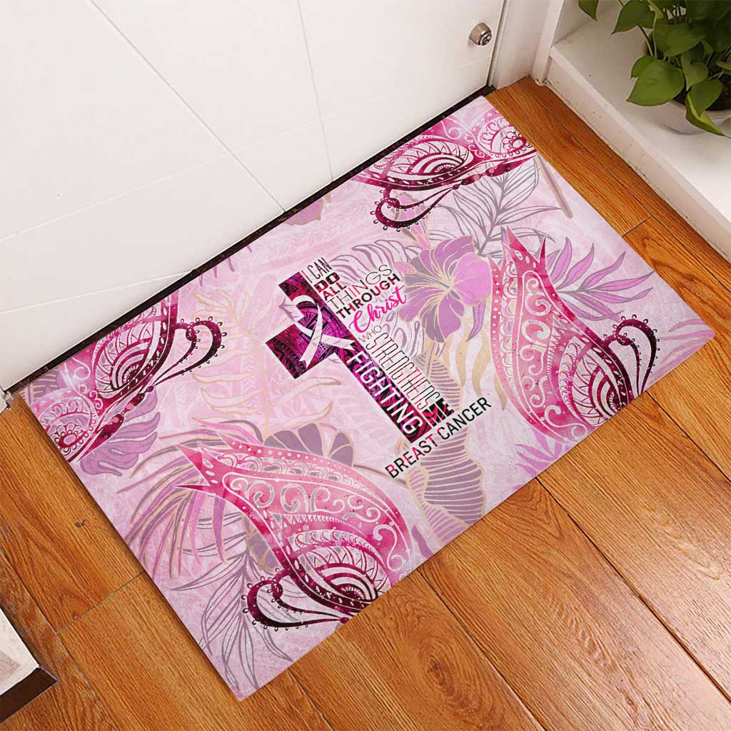 Breast Cancer Polynesian Rubber Doormat I Can Do All Things Through Christ DT02 - Polynesian Pride
