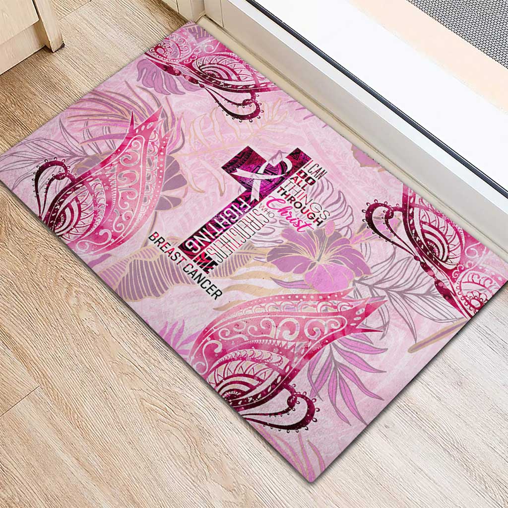 Breast Cancer Polynesian Rubber Doormat I Can Do All Things Through Christ DT02 - Polynesian Pride