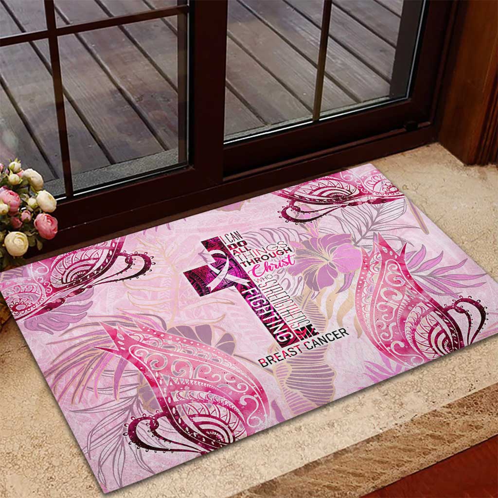 Breast Cancer Polynesian Rubber Doormat I Can Do All Things Through Christ DT02 - Polynesian Pride