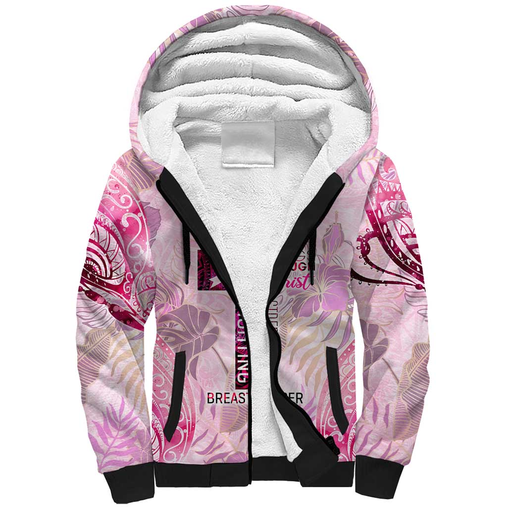 Breast Cancer Polynesian Sherpa Hoodie I Can Do All Things Through Christ DT02 Unisex Pink - Polynesian Pride