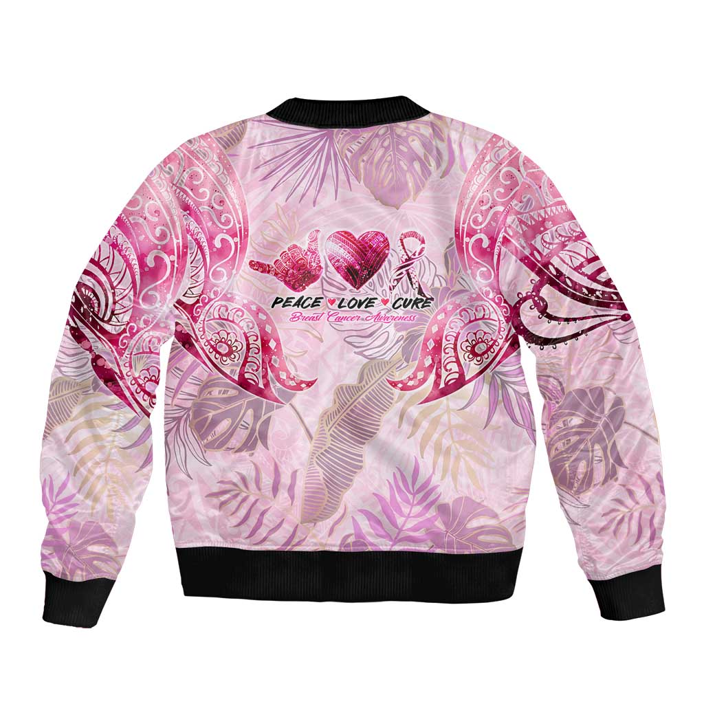 Breast Cancer Polynesian Sleeve Zip Bomber Jacket I Can Do All Things Through Christ