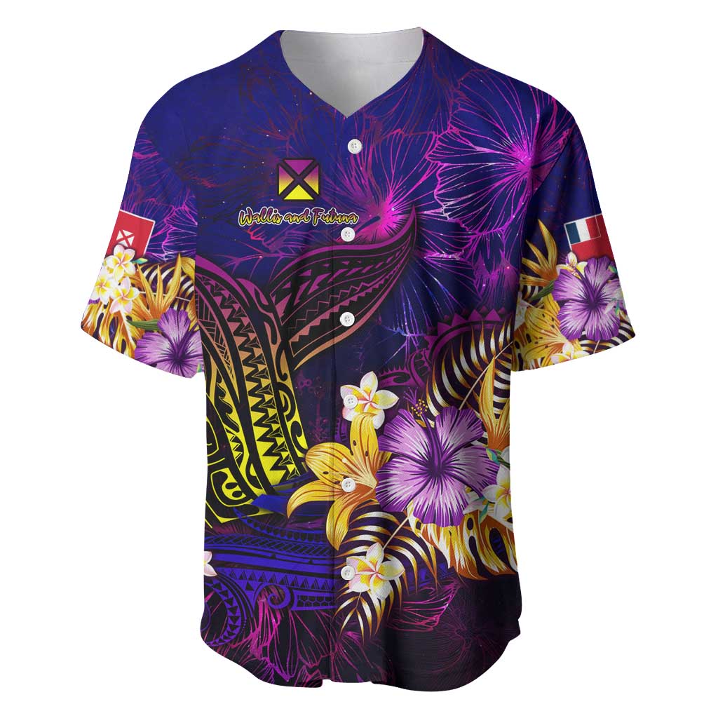 Wallis and Futuna Baseball Jersey Whale Hibiscus Polynesian