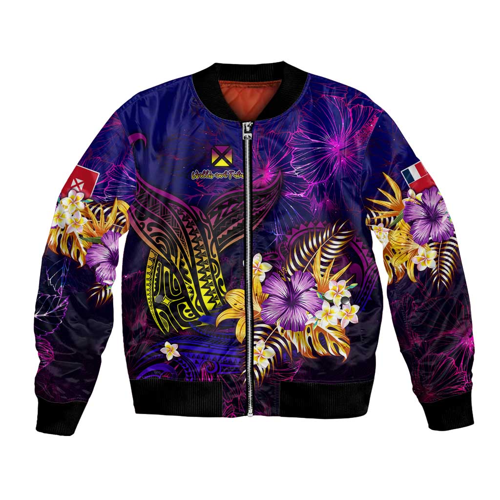 Wallis and Futuna Bomber Jacket Whale Hibiscus Polynesian