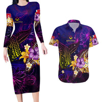 Wallis and Futuna Couples Matching Long Sleeve Bodycon Dress and Hawaiian Shirt Whale Hibiscus Polynesian