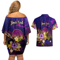 Wallis and Futuna Couples Matching Off Shoulder Short Dress and Hawaiian Shirt Whale Hibiscus Polynesian