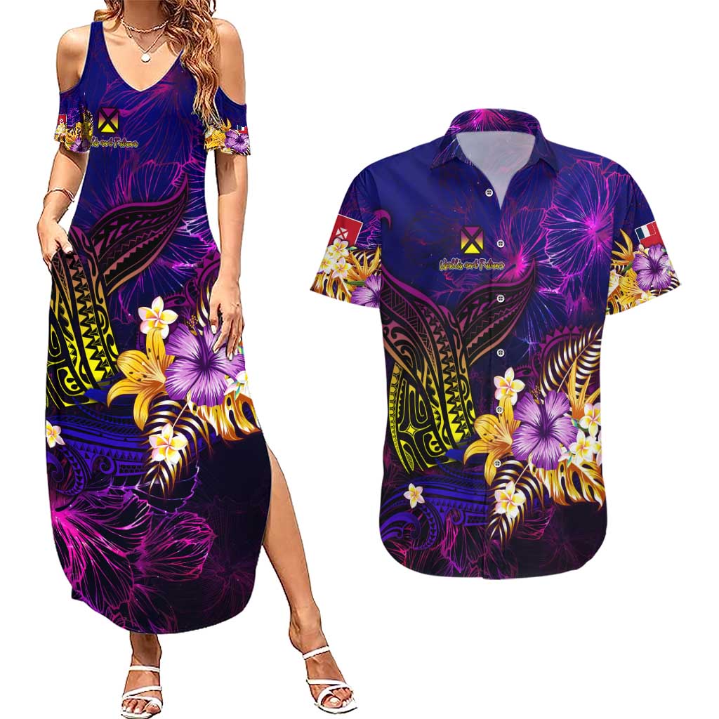 Wallis and Futuna Couples Matching Summer Maxi Dress and Hawaiian Shirt Whale Hibiscus Polynesian