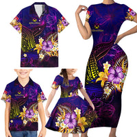 Wallis and Futuna Family Matching Short Sleeve Bodycon Dress and Hawaiian Shirt Whale Hibiscus Polynesian