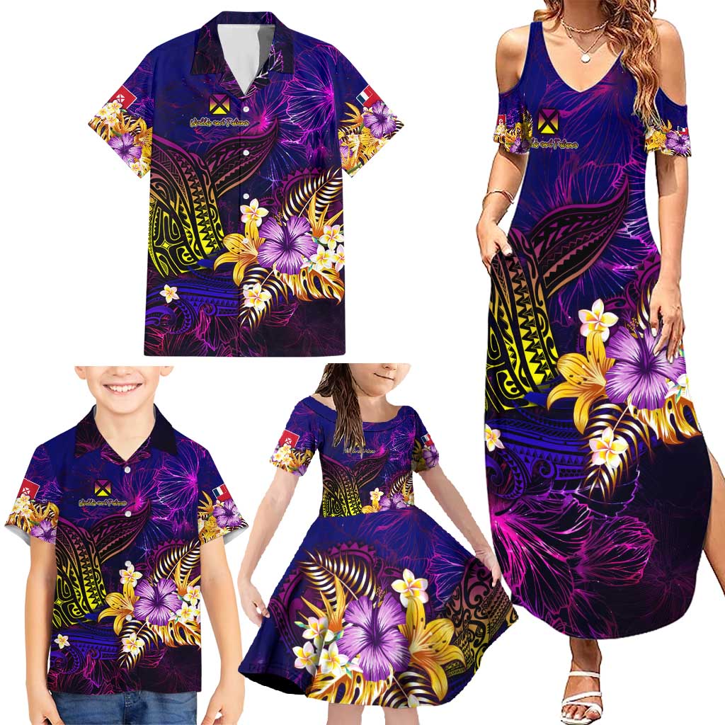 Wallis and Futuna Family Matching Summer Maxi Dress and Hawaiian Shirt Whale Hibiscus Polynesian
