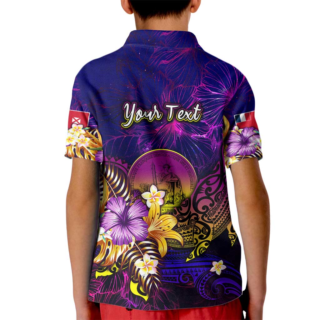 Wallis and Futuna Kid Polo Shirt Whale Hibiscus Polynesian