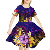 Wallis and Futuna Kid Short Sleeve Dress Whale Hibiscus Polynesian DT02 - Polynesian Pride