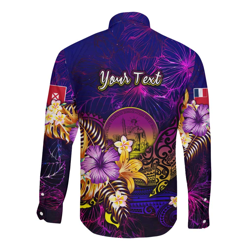 Wallis and Futuna Long Sleeve Button Shirt Whale Hibiscus Polynesian