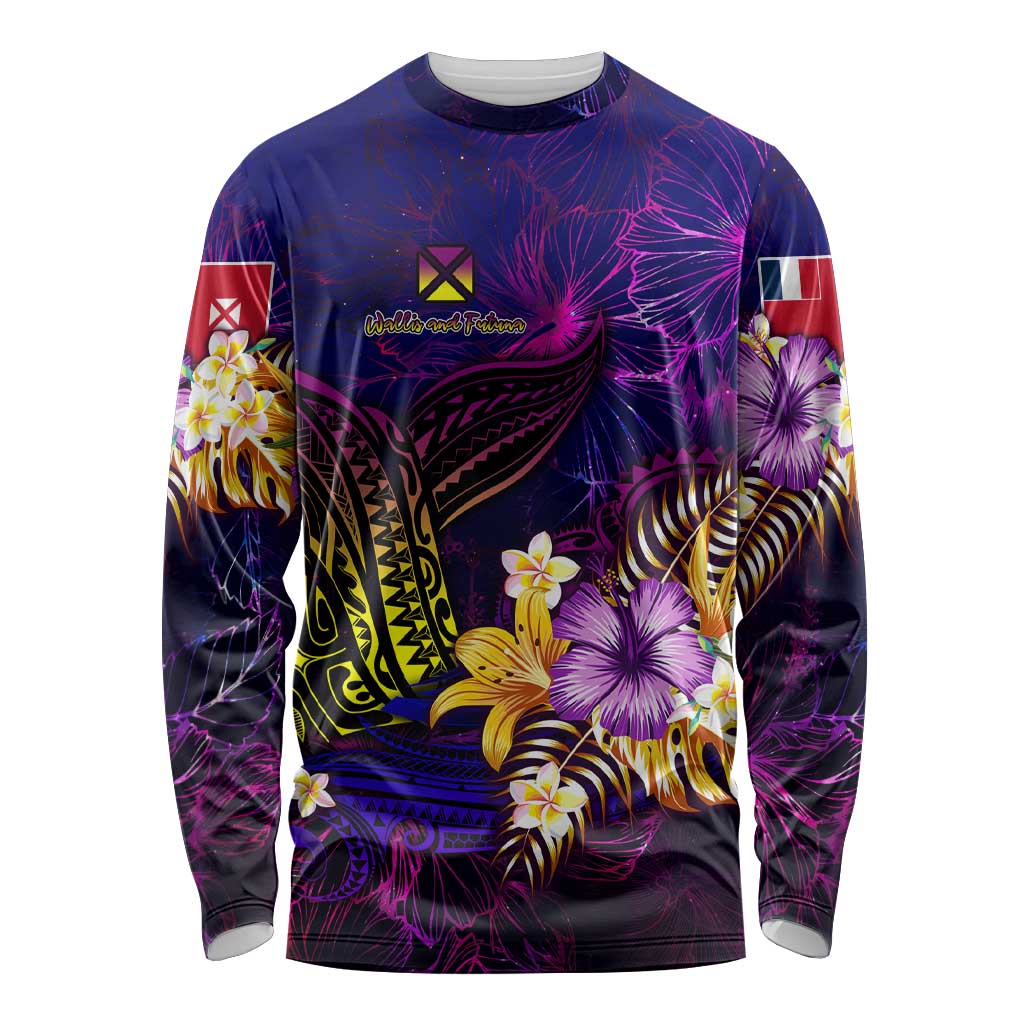 Wallis and Futuna Long Sleeve Shirt Whale Hibiscus Polynesian