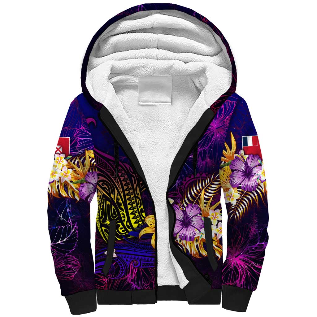 Wallis and Futuna Sherpa Hoodie Whale Hibiscus Polynesian DT02 Unisex Purple - Polynesian Pride