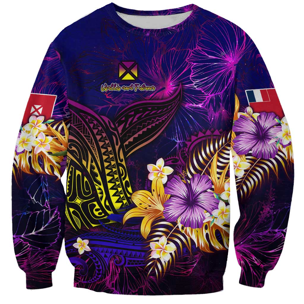 Wallis and Futuna Sweatshirt Whale Hibiscus Polynesian