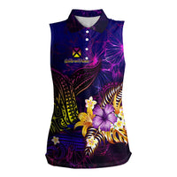 Wallis and Futuna Women Sleeveless Polo Shirt Whale Hibiscus Polynesian