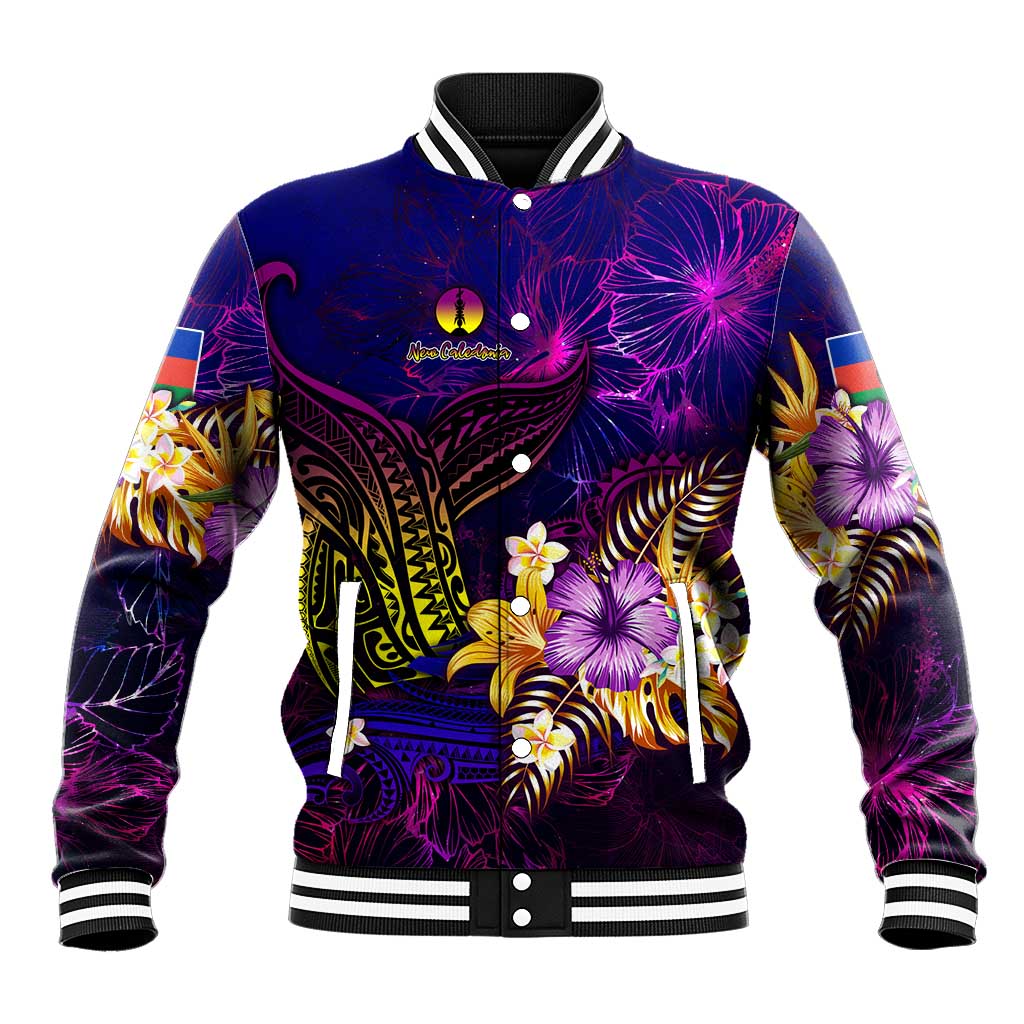 New Caledonia Baseball Jacket Whale Hibiscus Polynesian