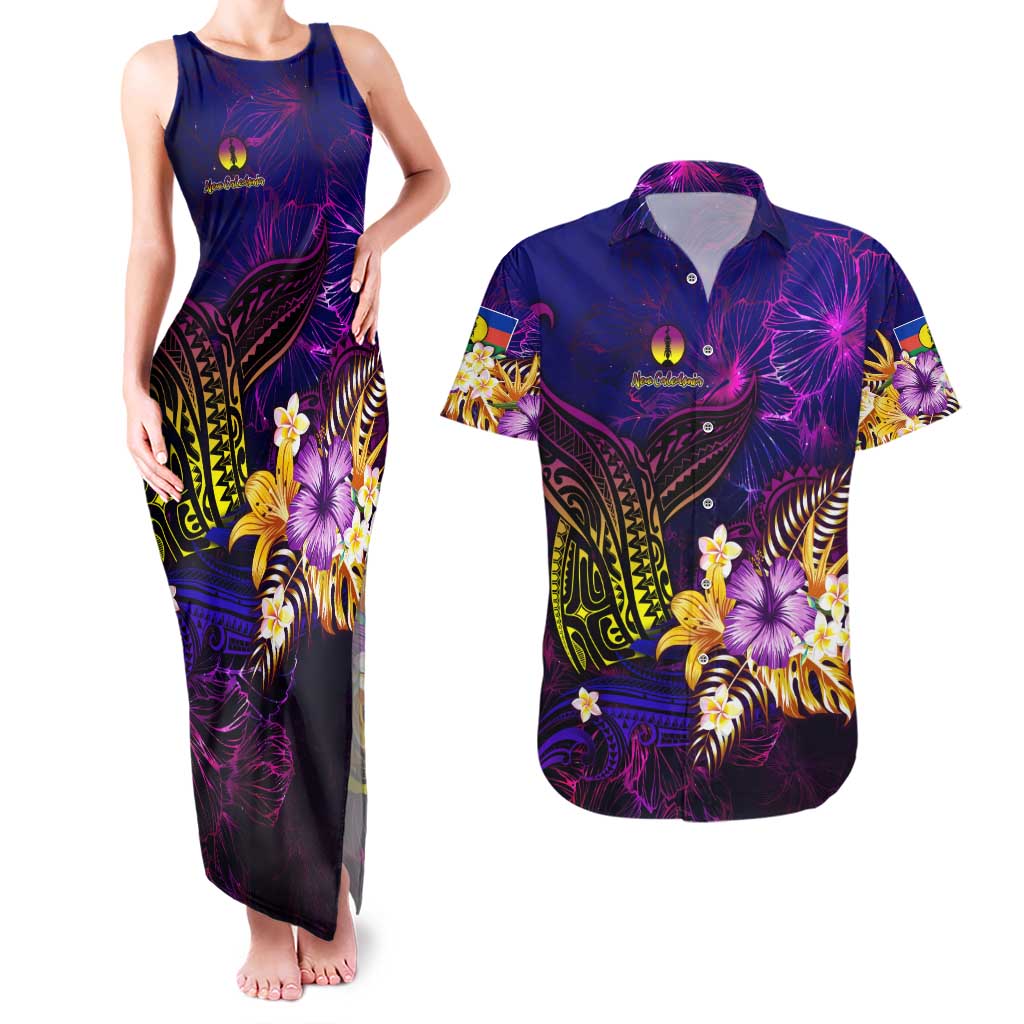 New Caledonia Couples Matching Tank Maxi Dress and Hawaiian Shirt Whale Hibiscus Polynesian