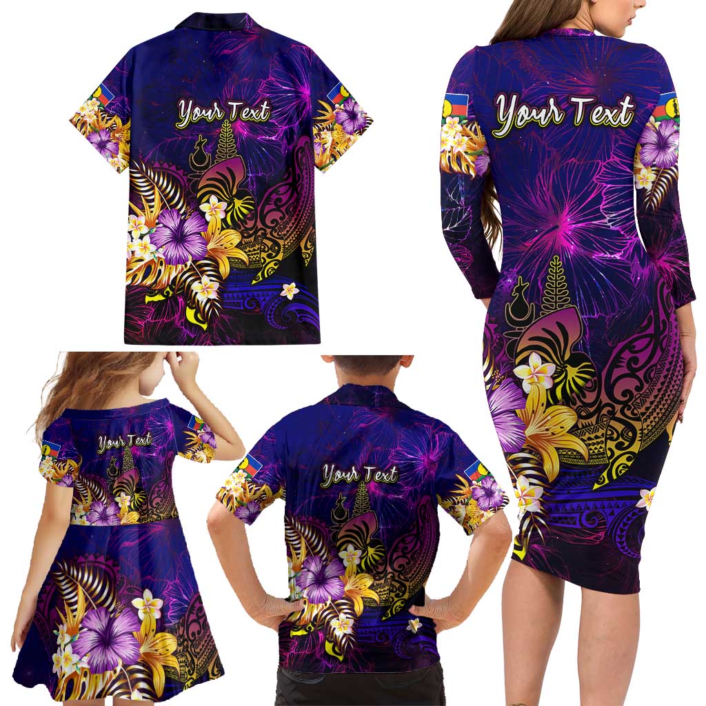 New Caledonia Family Matching Long Sleeve Bodycon Dress and Hawaiian Shirt Whale Hibiscus Polynesian