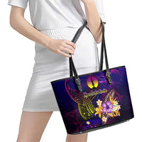 New Caledonia Leather Tote Bag Whale Hibiscus Polynesian